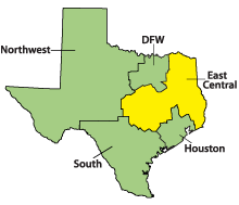 Map of DFPS districts with Northeast District highlighted