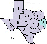 Map of DFPS regions with Region 5 highlighted
