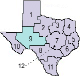 Map of DFPS regions with Region 9 highlighted